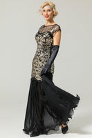 Load image into Gallery viewer, Black&Gold 1920s Sequined Flapper Dress