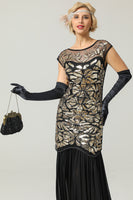 Load image into Gallery viewer, Black&Gold 1920s Sequined Flapper Dress