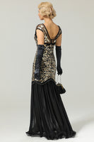 Load image into Gallery viewer, Black&Gold 1920s Sequined Flapper Dress