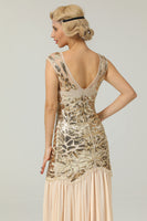 Load image into Gallery viewer, Champagne Sequins Round Neck 1920s Dress