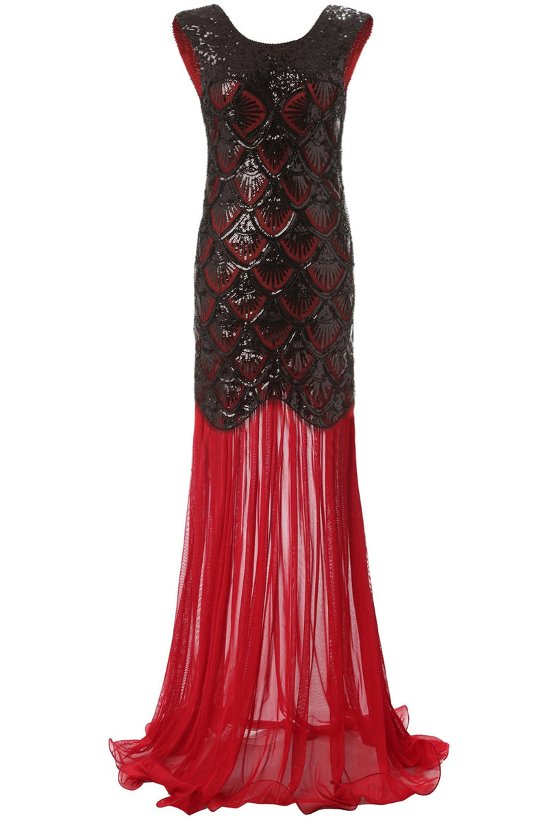 Load image into Gallery viewer, Black&Gold 1920s Sequined Flapper Dress