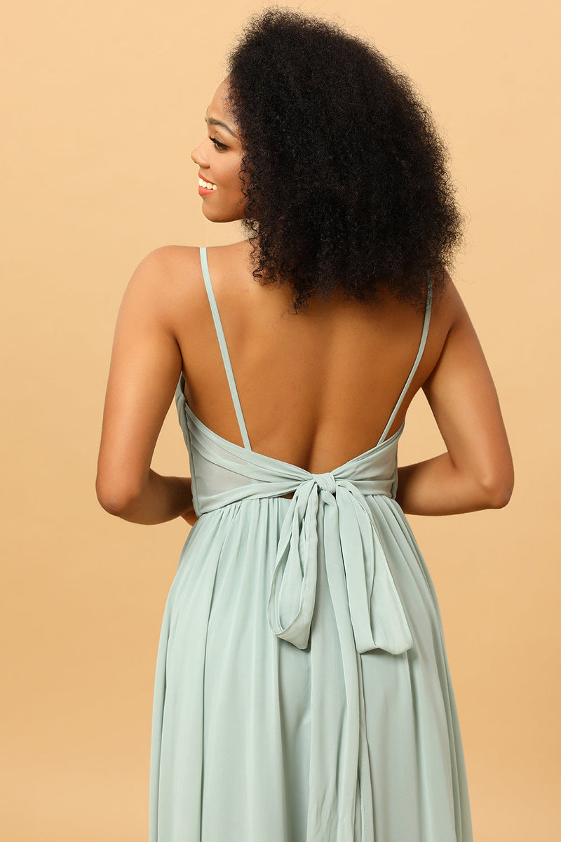 Load image into Gallery viewer, Mint Green A-Line Ruched Chiffon Bridesmaid Dress