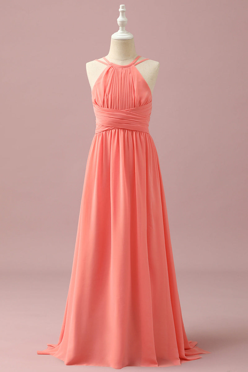 Load image into Gallery viewer, Orange Chiffon Halter Neck Junior Bridesmaid Dress