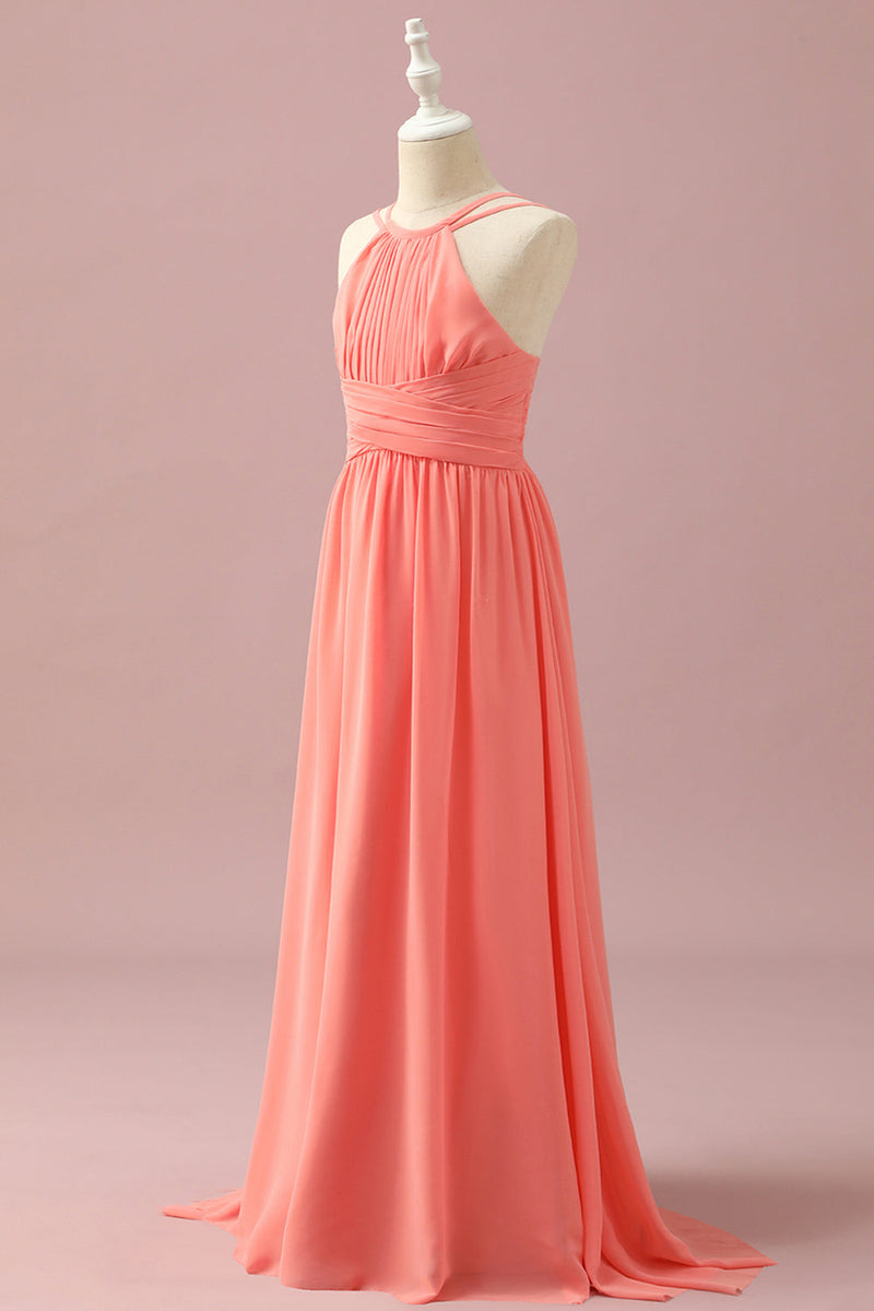 Load image into Gallery viewer, Orange Chiffon Halter Neck Junior Bridesmaid Dress