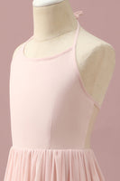 Load image into Gallery viewer, Light Pink Chiffon Halter High Low Junior Bridesmaid Dress