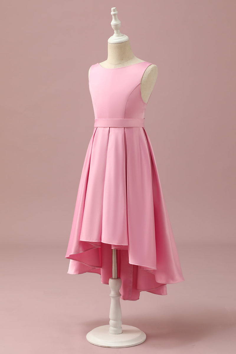 Load image into Gallery viewer, Pink Satin High Low Junior Bridesmaid Dress