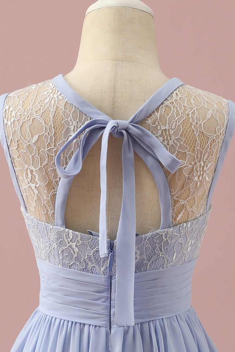 Load image into Gallery viewer, Light Purple Lace and Chiffon Short Junior Bridesmaid Dress
