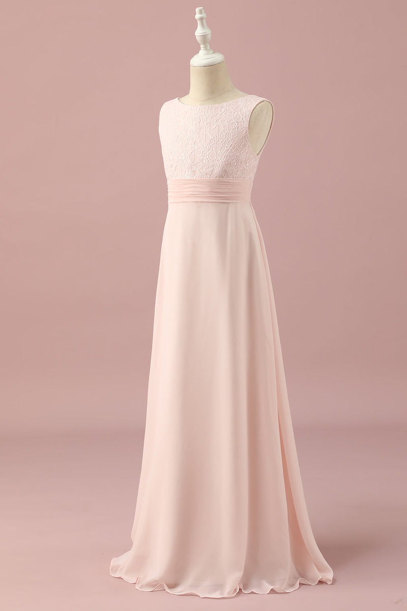 Load image into Gallery viewer, Light Pink Lace and Chiffon Junior Bridesmaid Dress