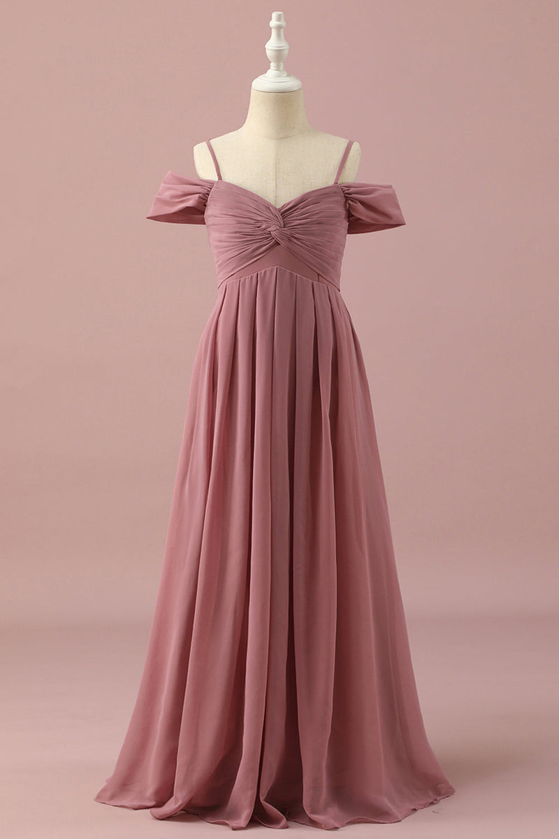 Load image into Gallery viewer, Blush Spaghetti Straps Chiffon Junior Bridesmaid Dress