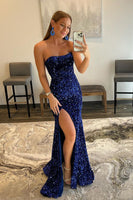 Load image into Gallery viewer, Mermaid Royal Blue Sequin Formal Dress