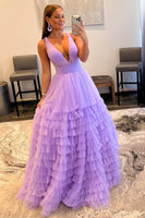 Load image into Gallery viewer, Orange Deep V-Neck Tiered Formal Dress