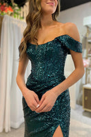 Load image into Gallery viewer, Grey Blue Off Shoulder Mermaid Formal Dress with Slit