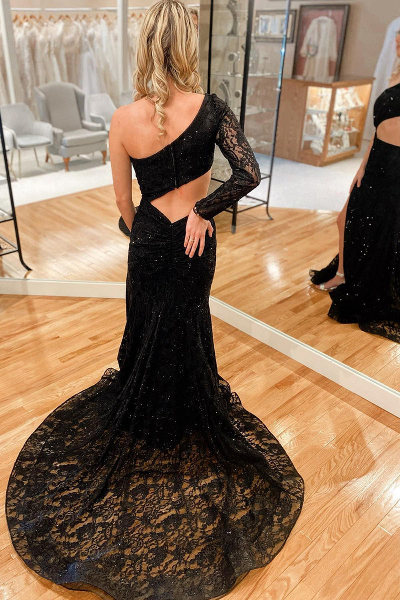 Sparkly Black One Shoulder Mermaid Gala Dress