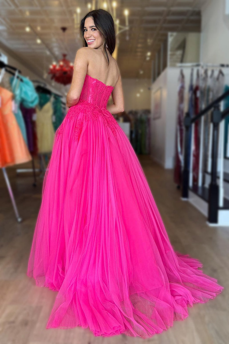 Lavender A Line Sweetheart Tulle Corset Ball Dress with Slit