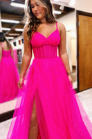 Load image into Gallery viewer, A-Line Royal Blue Spaghetti Straps Corset Formal Dress with Slit