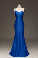 Load image into Gallery viewer, Simple Royal Blue Satin Mermaid Long Formal Dress