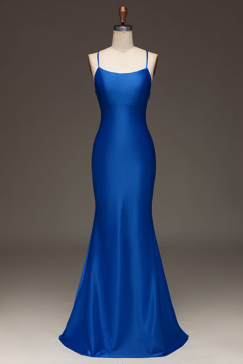 Load image into Gallery viewer, Simple Royal Blue Satin Mermaid Long Formal Dress