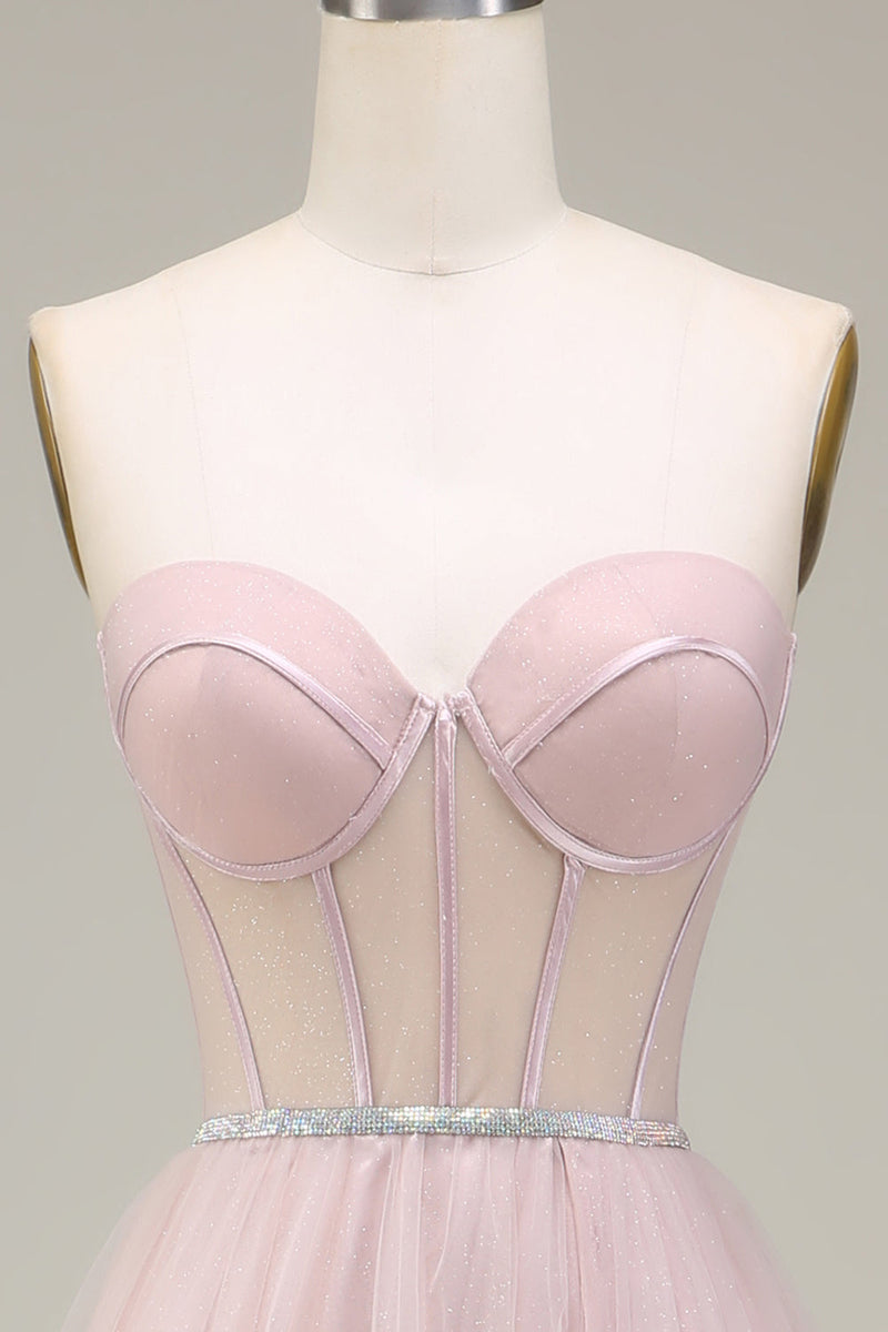 Load image into Gallery viewer, Tulle Sweetheart Light Pink Formal Dress with Corset
