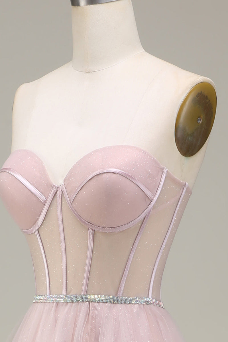 Load image into Gallery viewer, Tulle Sweetheart Light Pink Formal Dress with Corset