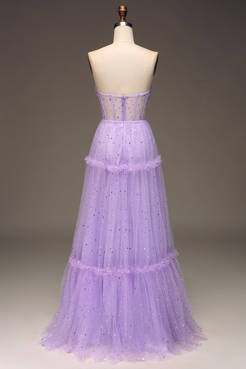 Load image into Gallery viewer, Tulle Strapless Purple Corset Formal Dress