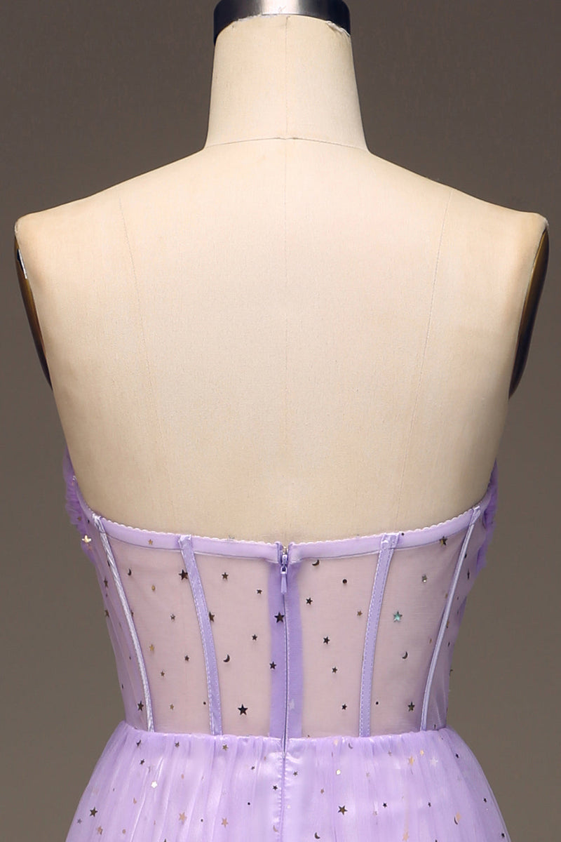 Load image into Gallery viewer, Tulle Strapless Purple Corset Formal Dress