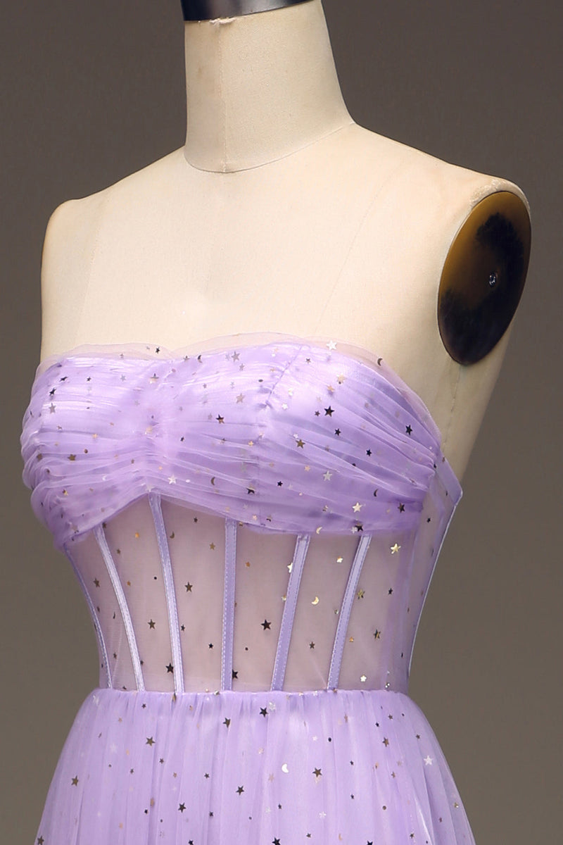 Load image into Gallery viewer, Tulle Strapless Purple Corset Formal Dress