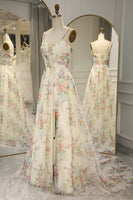 Load image into Gallery viewer, A Line Flower Long Formal Dress With Slit