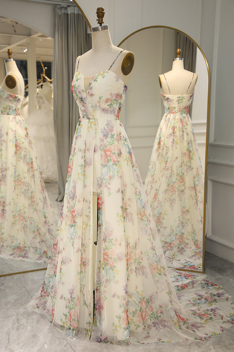 Load image into Gallery viewer, A Line Flower Long Formal Dress With Slit