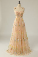 Load image into Gallery viewer, Grey Blue Long Formal Dress With Embroidery