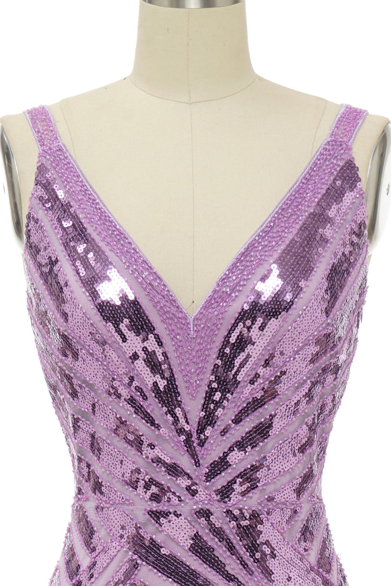 Queendancer Women Sparkly Purple Sequins Long Formal Dress with Slit ...