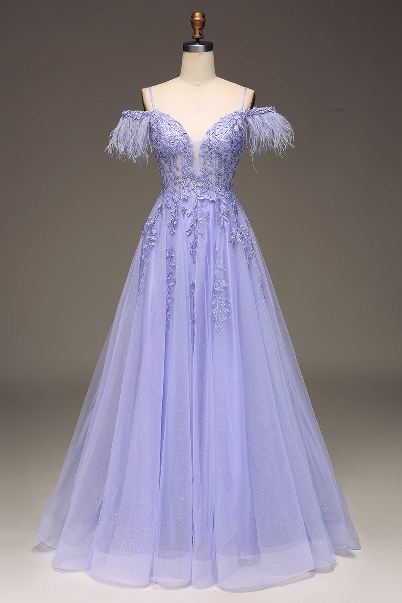 Load image into Gallery viewer, A-Line Cold Shoulder Lilac Corset Formal Dress with Appliques