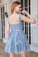 Load image into Gallery viewer, Cute A Line Sweetheart Grey Blue Short Formal Dress with Embroidery