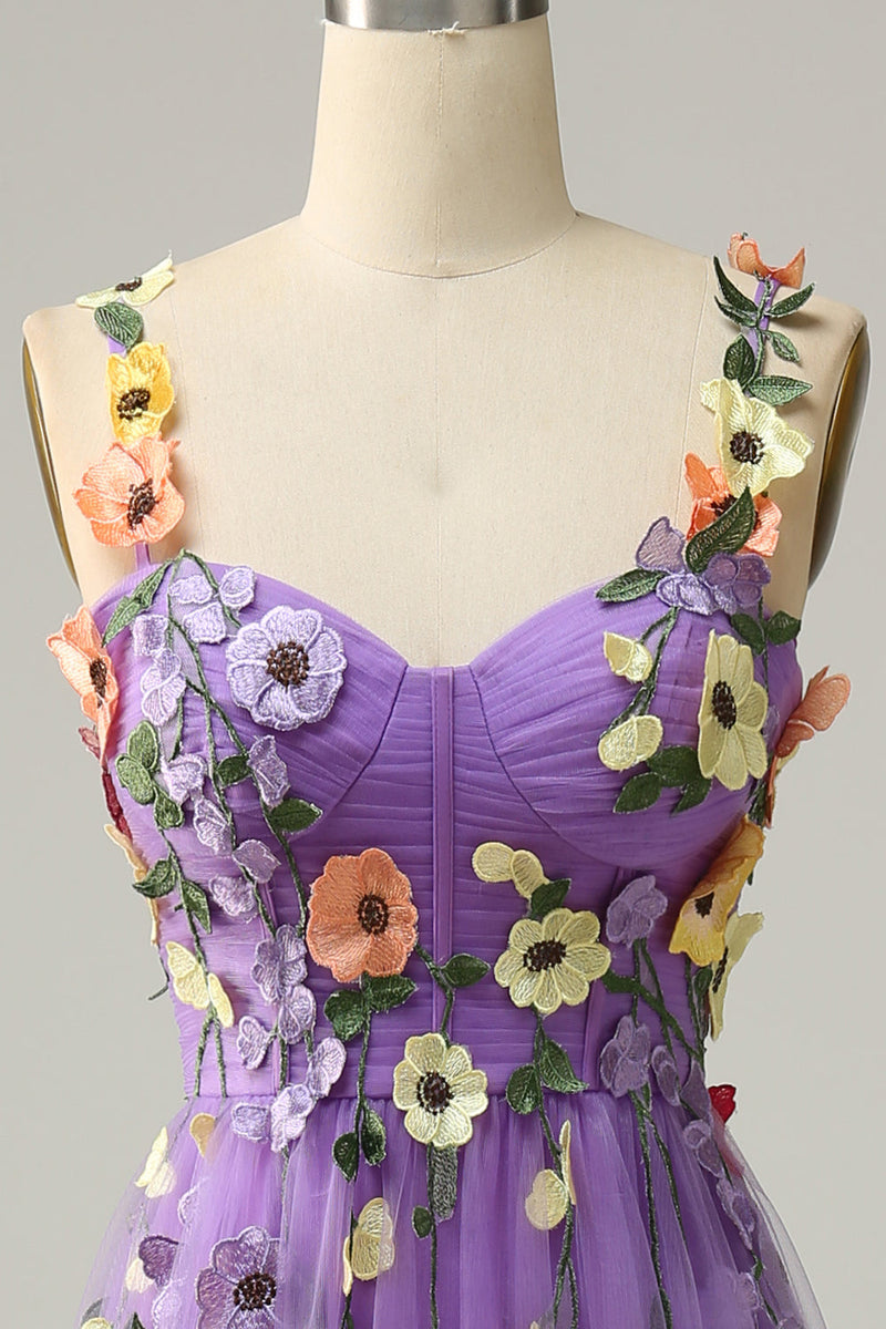 Load image into Gallery viewer, Dark Purple Spaghetti Straps Formal Dress With 3D Flowers