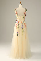 Load image into Gallery viewer, Purple Spaghetti Straps Long Formal Dress With 3D Flowers