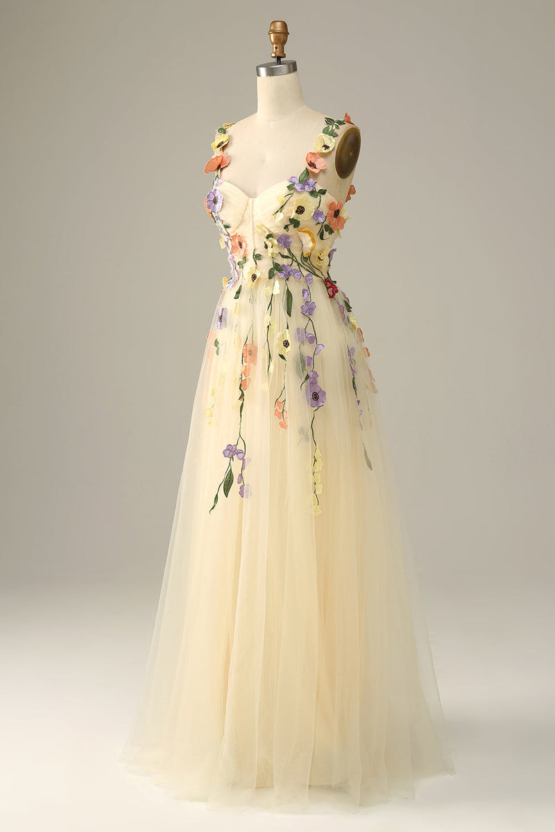 Load image into Gallery viewer, Purple Spaghetti Straps Long Formal Dress With 3D Flowers