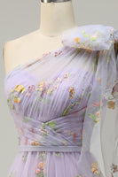 Load image into Gallery viewer, A-Line Grey Blue Long Formal Dress With Embroidery