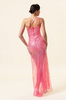 Load image into Gallery viewer, Sparkly Pink Beaded Long Prom Dress with Slit