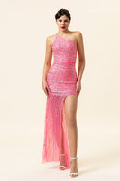 Load image into Gallery viewer, Sparkly Pink Beaded Long Prom Dress with Slit