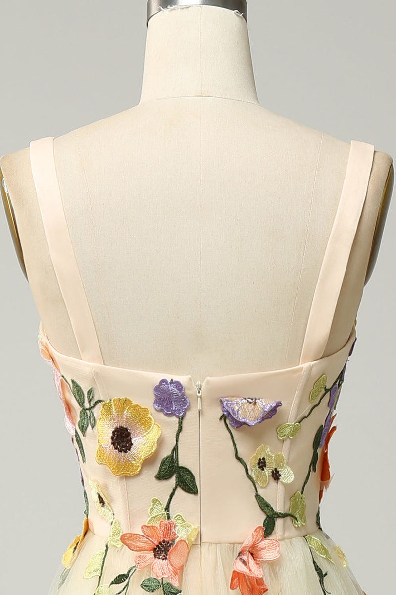 Load image into Gallery viewer, Champagne Spaghetti Straps Long Formal Dress With 3D Flowers