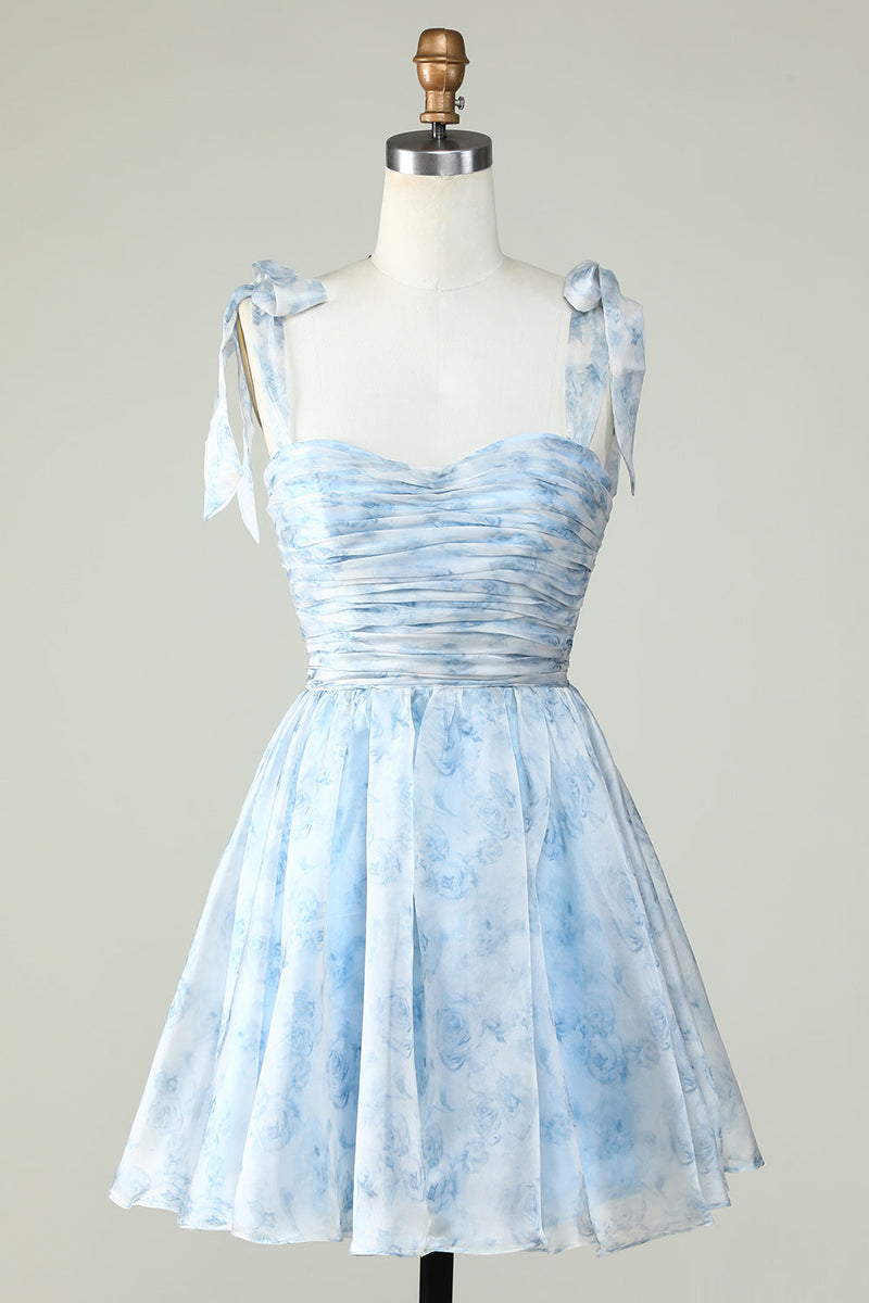 Load image into Gallery viewer, Blue A Line Spaghetti Straps Short Formal Dress