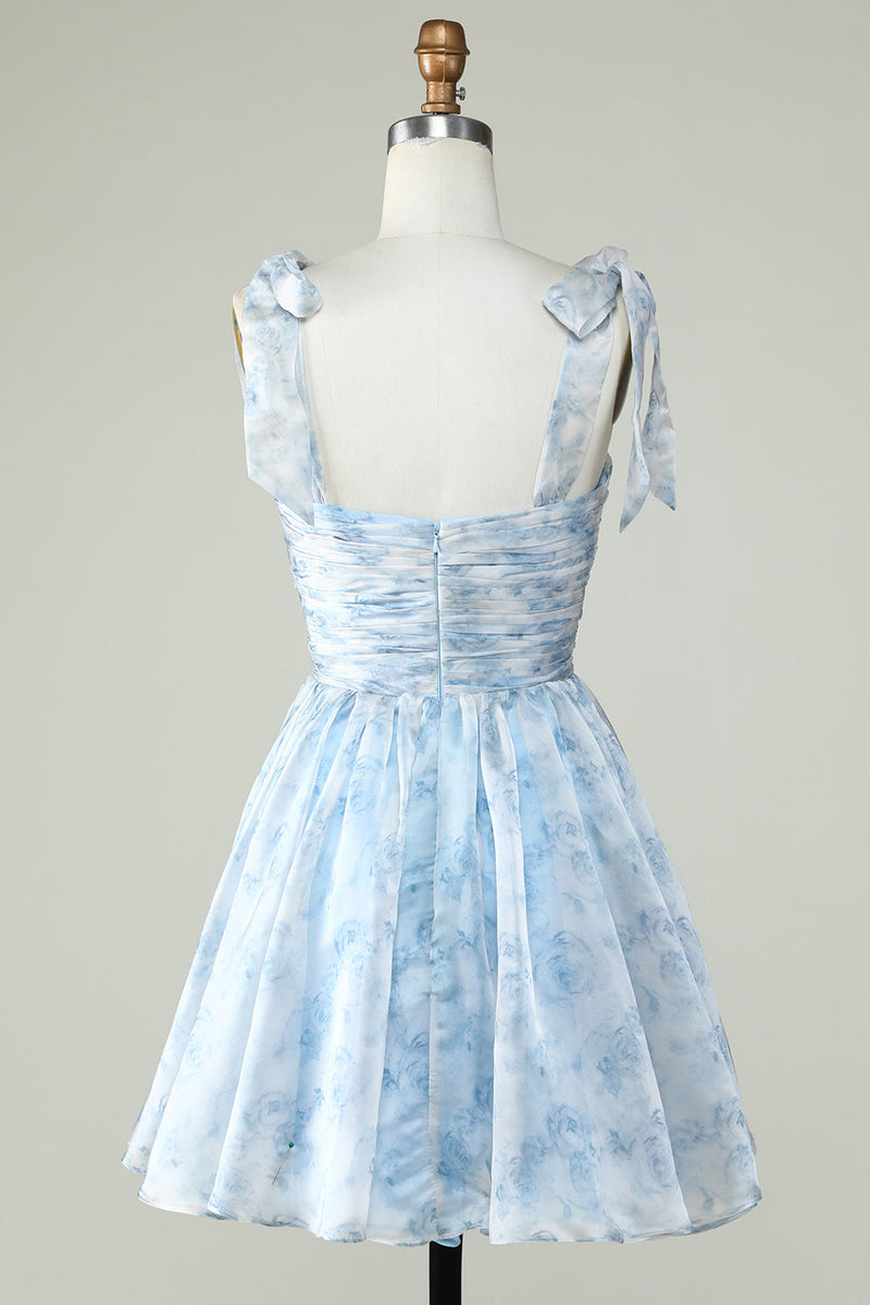 Load image into Gallery viewer, Blue A Line Spaghetti Straps Short Formal Dress