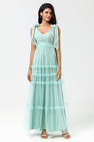 Load image into Gallery viewer, Tulle A-Line Dusty Pink Beaded Bridesmaid Dress