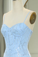 Load image into Gallery viewer, Sparkly Light Blue Mermaid Long Formal Dress With Sequined Appliques