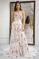 Load image into Gallery viewer, Ivory Flower Tulle Long Corset Formal Dress