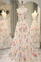 Load image into Gallery viewer, Ivory Flower Tulle Sweetheart Long Corset Formal Dress