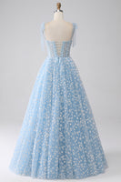 Load image into Gallery viewer, A-Line Spaghetti Straps Sky Blue Corset Formal Dress