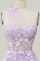 Load image into Gallery viewer, A Line One Shoulder Sky Blue Long Formal Dress with Appliques