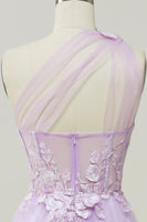 Load image into Gallery viewer, A Line One Shoulder Sky Blue Long Formal Dress with Appliques