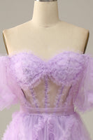 Load image into Gallery viewer, A Line Off the Shoulder Light Blue Tulle Corset Formal Dress with Bowknot