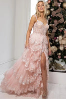 Load image into Gallery viewer, Dark Blue Off The Shoulder Tiered Formal Dress